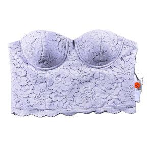 Aqua Women NWT Lace Bustier Bandeau Strapless Top Zip Back Lavender Medium J128